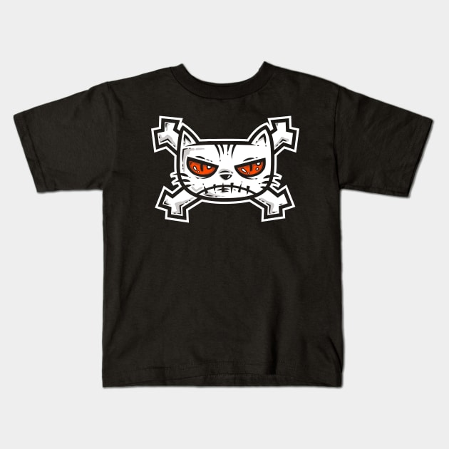 Cross Bone Cat Kids T-Shirt by krisren28